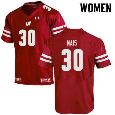 Women's Wisconsin Badgers NCAA #30 Tyler Mais Red Authentic Under Armour Stitched College Football Jersey MD31H22JN
